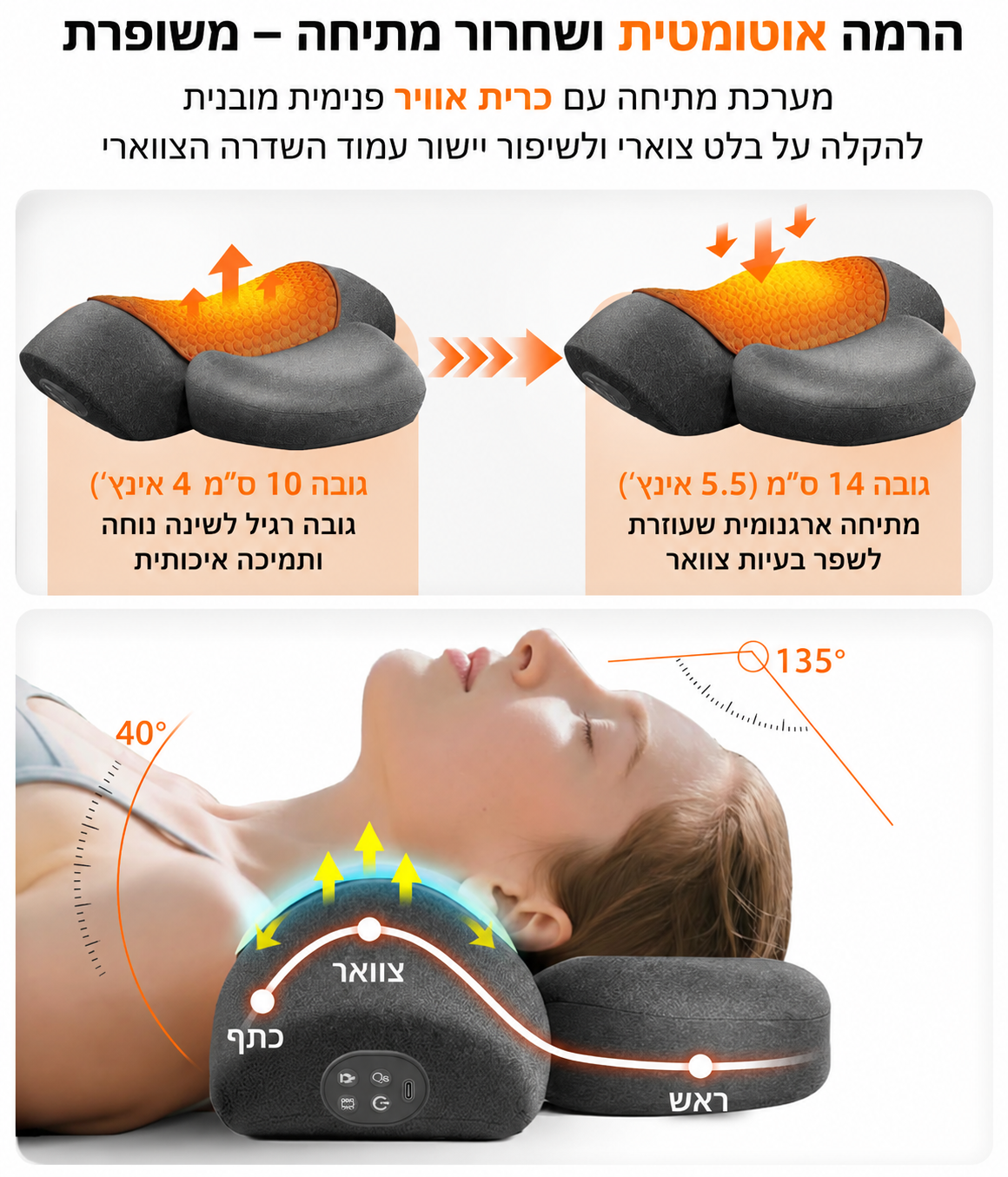 כרית עיסוי וטיפול הצוואר 3 ב-1