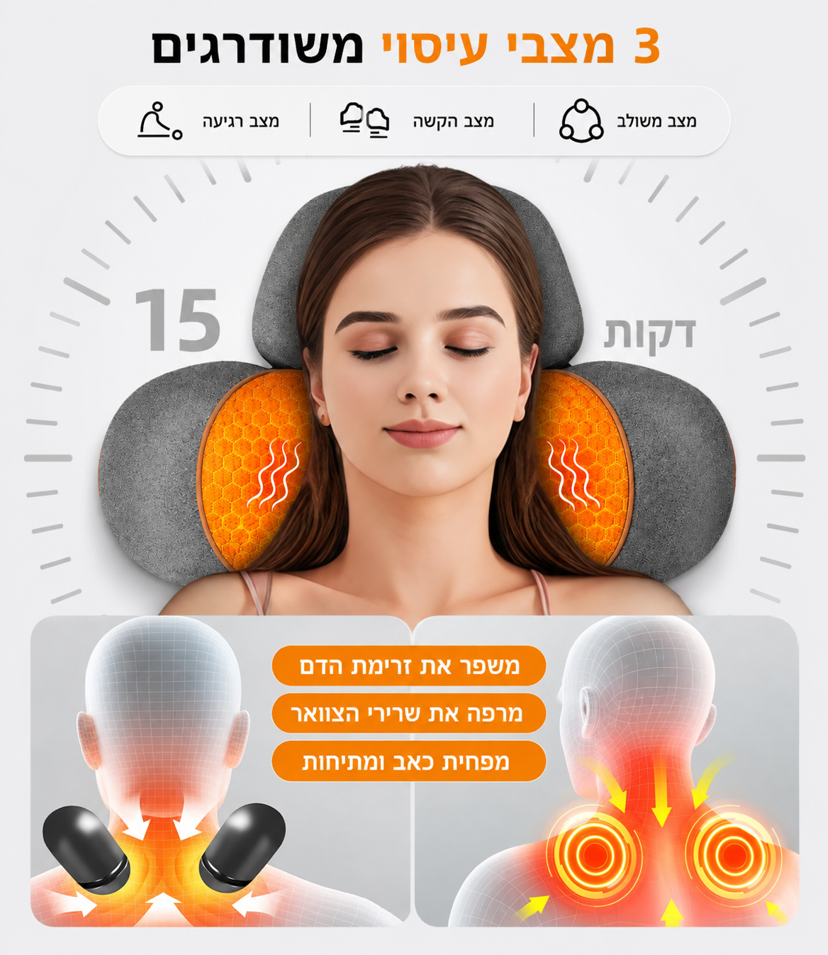 כרית עיסוי וטיפול הצוואר 3 ב-1